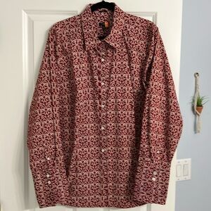 Talbots Blouse deep red stretch fabric swirl pattern in fabric
